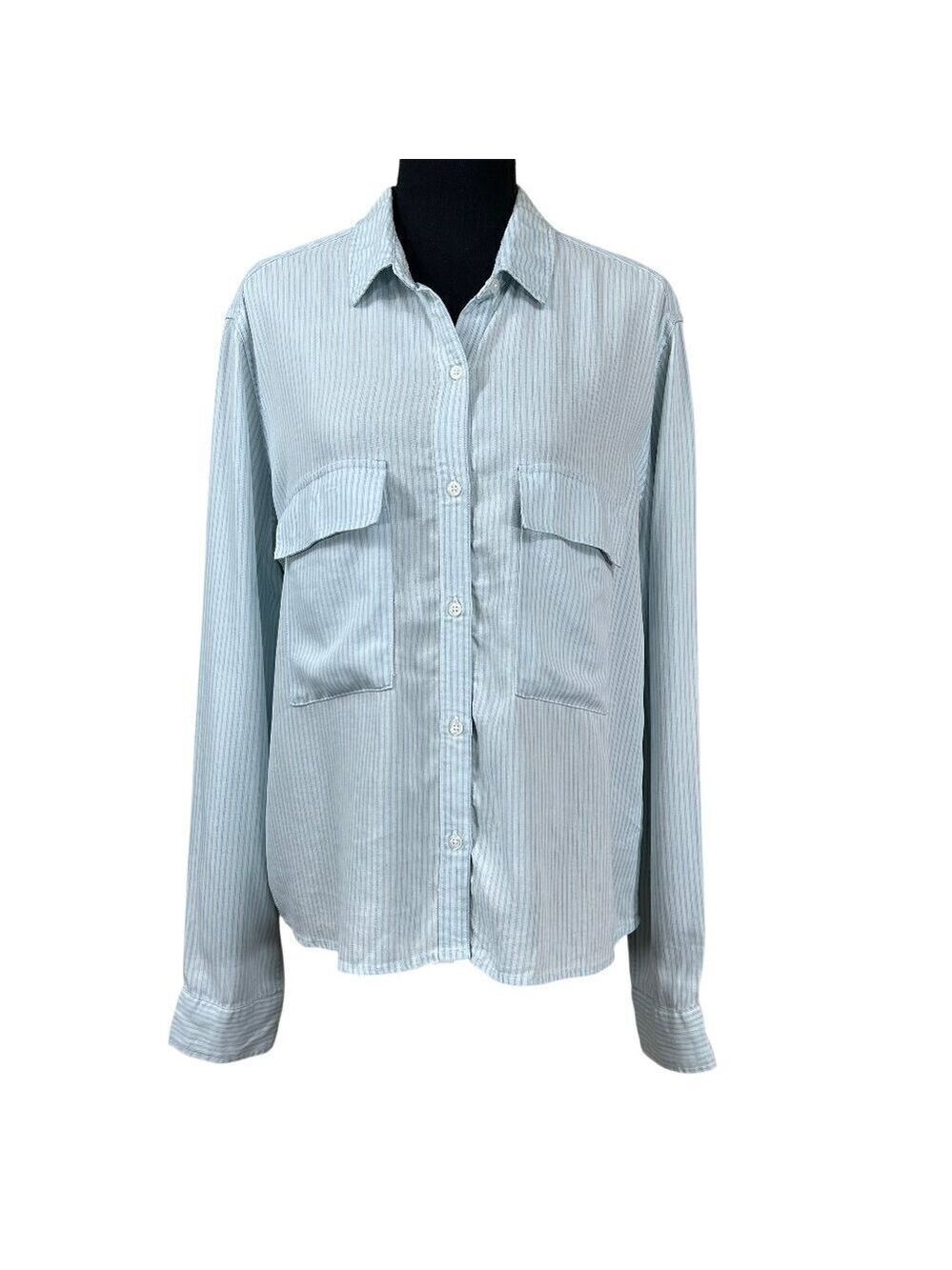 Rails Daphne Blue White Railroad Stripe 100% Tencel Long Sleeve Blouse Size L